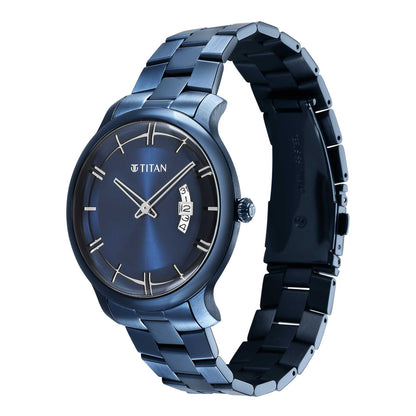 Titan Classic Distincta Blue Dial Analogue with Date Stainless Steel Strap watch for Men-PEROZ Accessories