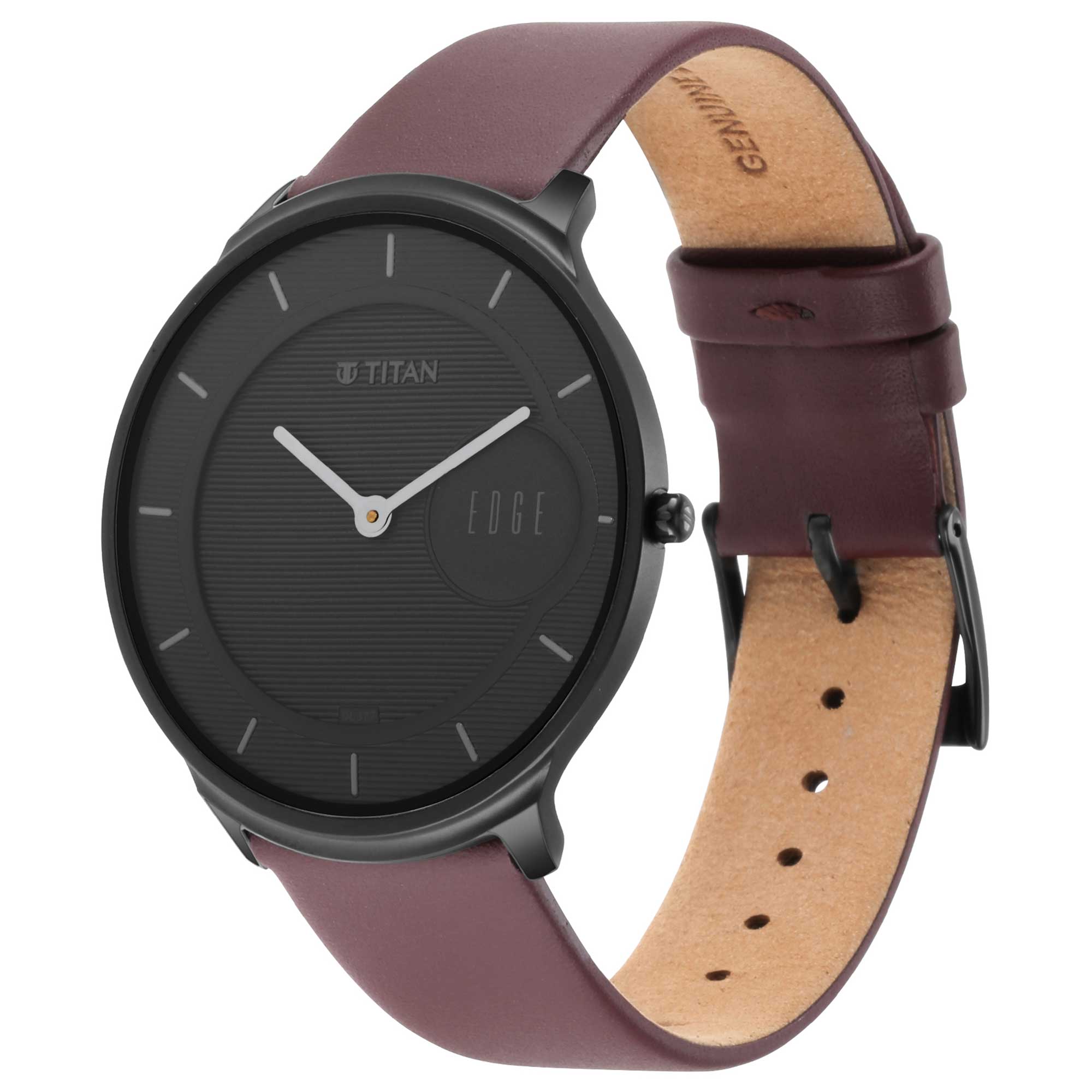 Titan Edge Baseline Black Dial Analogue Leather Strap watch for Men-PEROZ Accessories