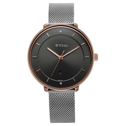 Titan Noir Anthracite Dial Analogue Stainless Steel Strap Watch for Women-PEROZ Accessories