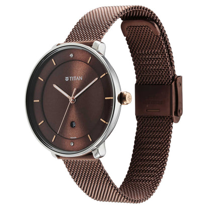 Titan Noir Brown Dial Analogue Stainless Steel Strap Watch for Women-PEROZ Accessories