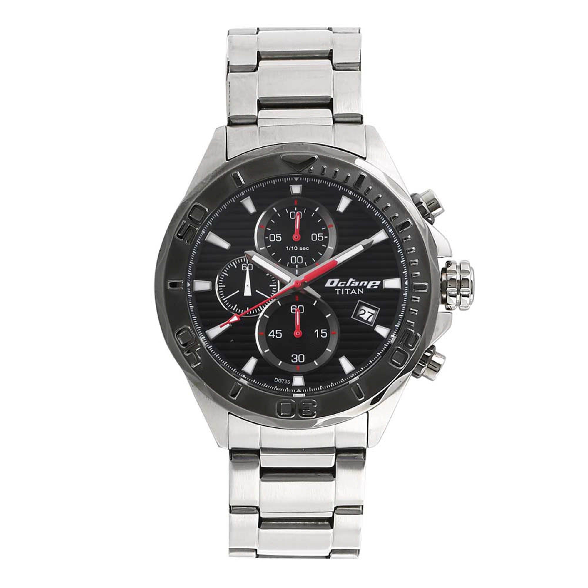 Titan Octane Black Dial Chrono Stainless Steel Watch for Men-PEROZ Accessories