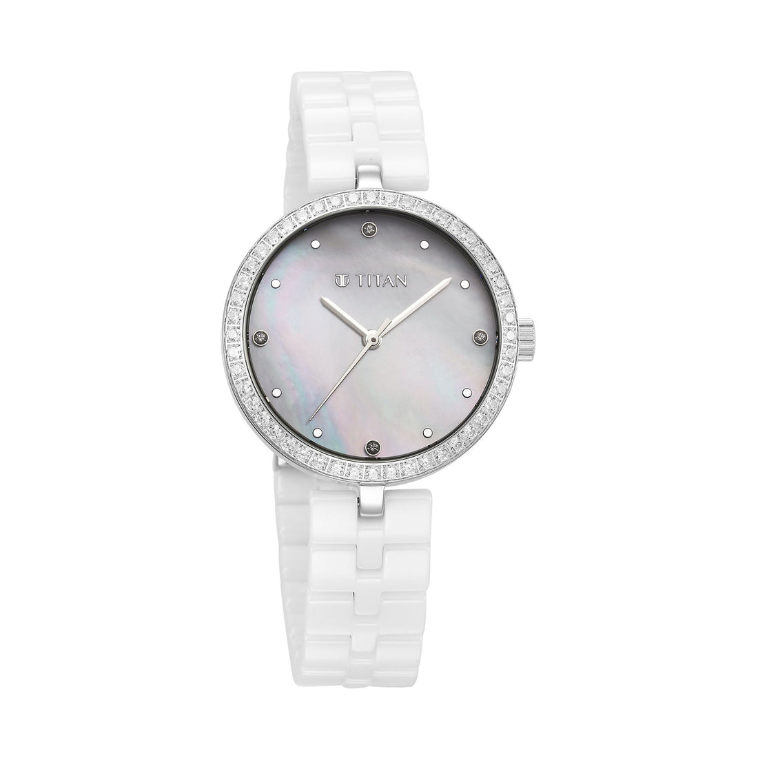 Titan Purple Ceramics Quartz Analogue Mother of Pearl Dial White Ceramic Strap Watch For Women-PEROZ Accessories
