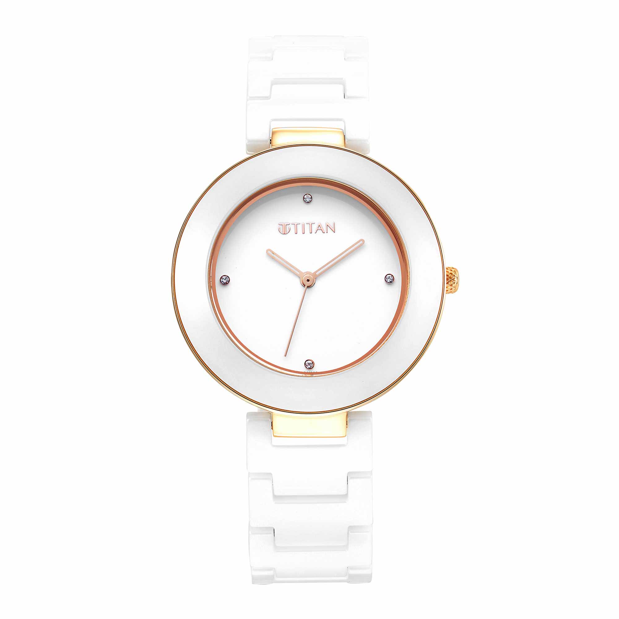 Titan Purple Ceramics White Dial Analogue Ceramic Strap watch for Women-PEROZ Accessories