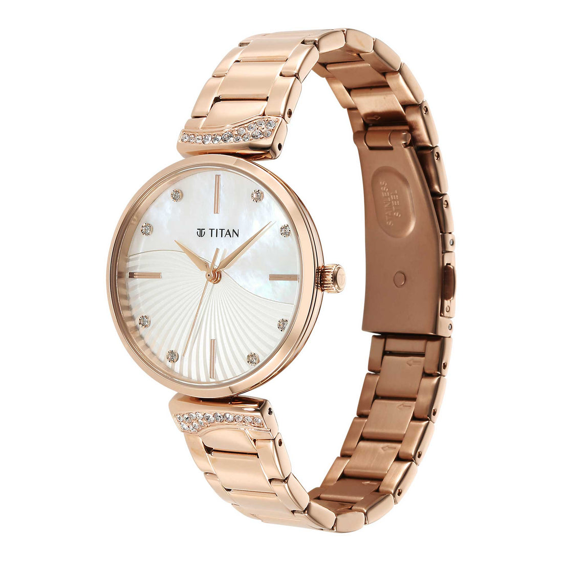 Titan Purple Style Up Quartz Analogue Mother Of Pearl Dial Stainless Steel Strap Watch for Women-PEROZ Accessories