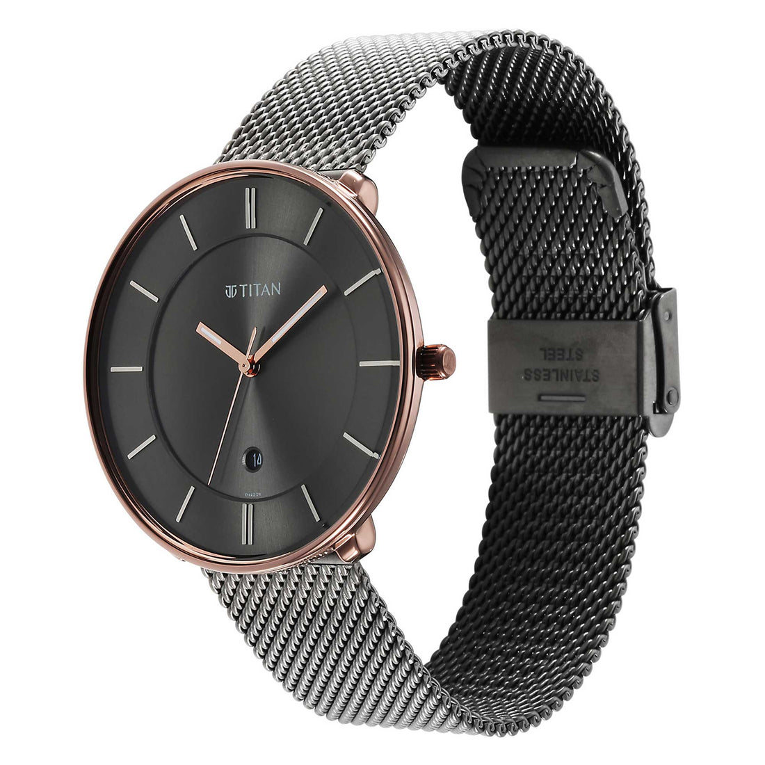 Titan Quartz Analogue Anthracite Dial Stainless Steel Strap Watch for Men-PEROZ Accessories