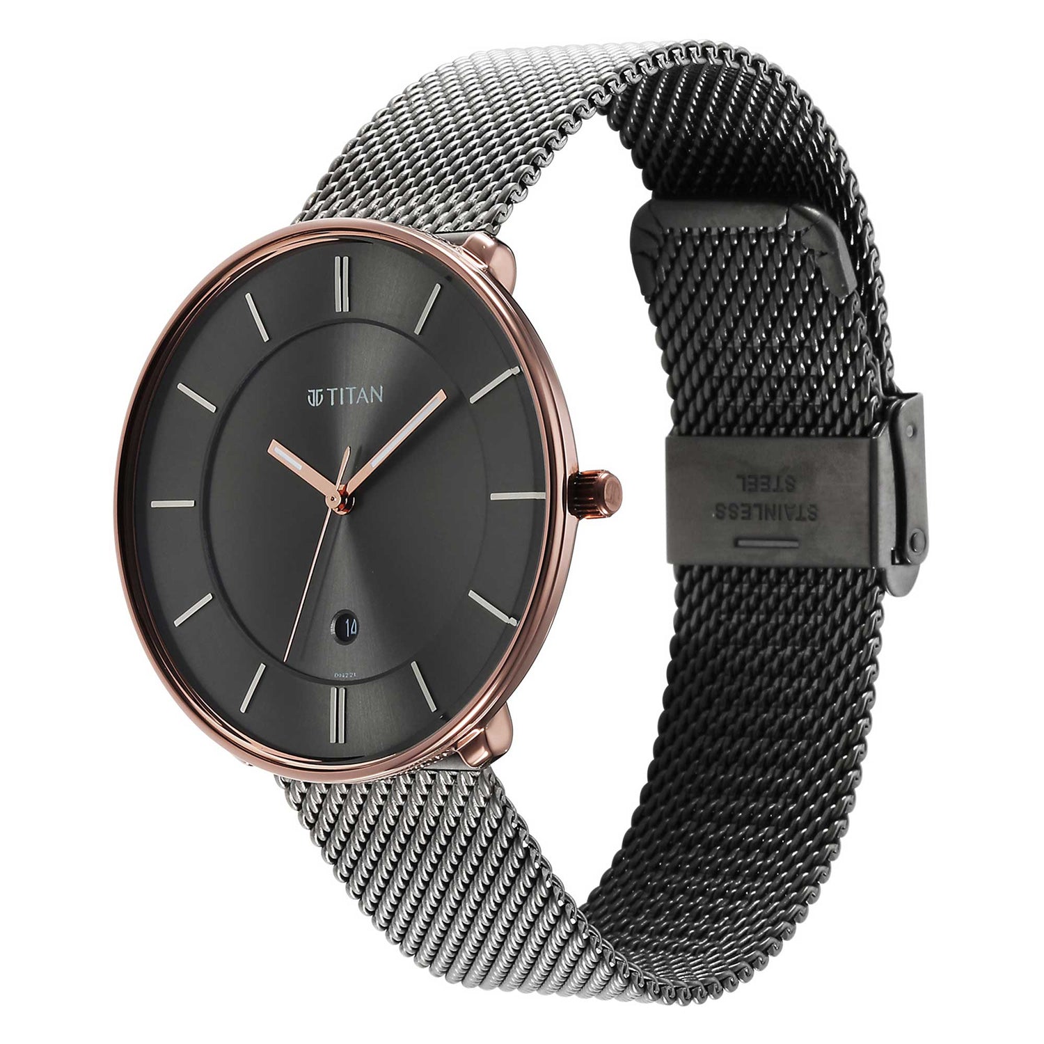 Titan Quartz Analogue Anthracite Dial Stainless Steel Strap Watch for Men-PEROZ Accessories