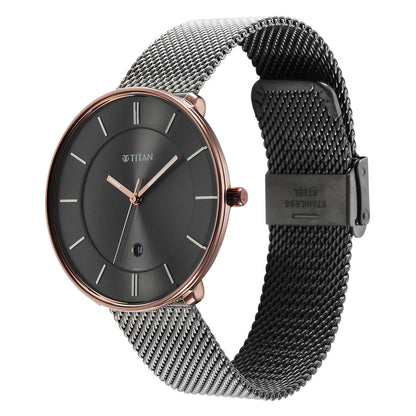 Titan Quartz Analogue Anthracite Dial Stainless Steel Strap Watch for Men-PEROZ Accessories