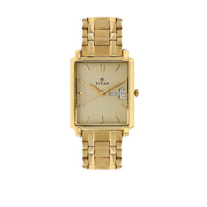 Titan Quartz Analogue with Day and Date Champagne Dial Stainless Steel Strap watch for Men-PEROZ Accessories