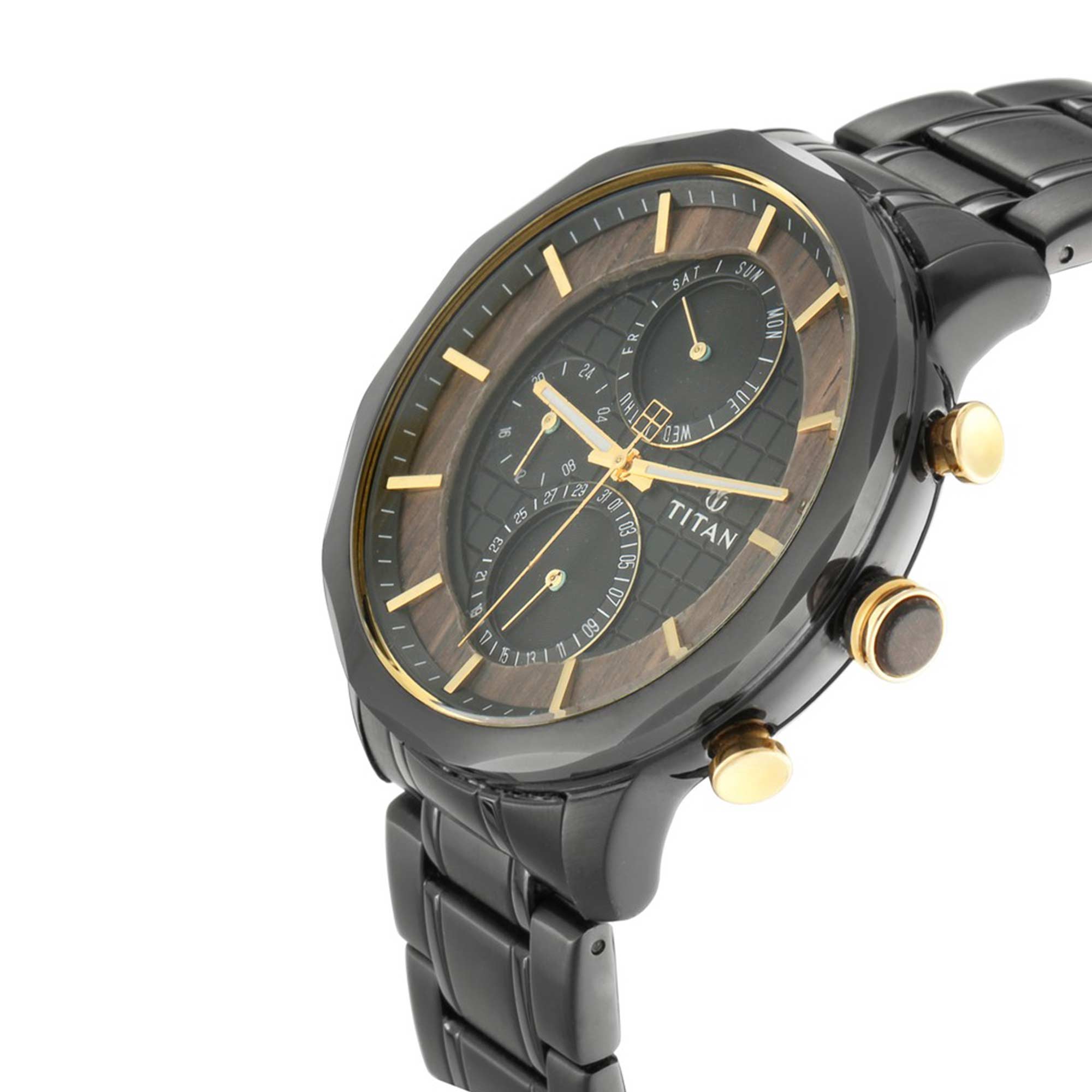Titan Quartz Multifunction Black Dial Metal Strap Watch for Men-PEROZ Accessories