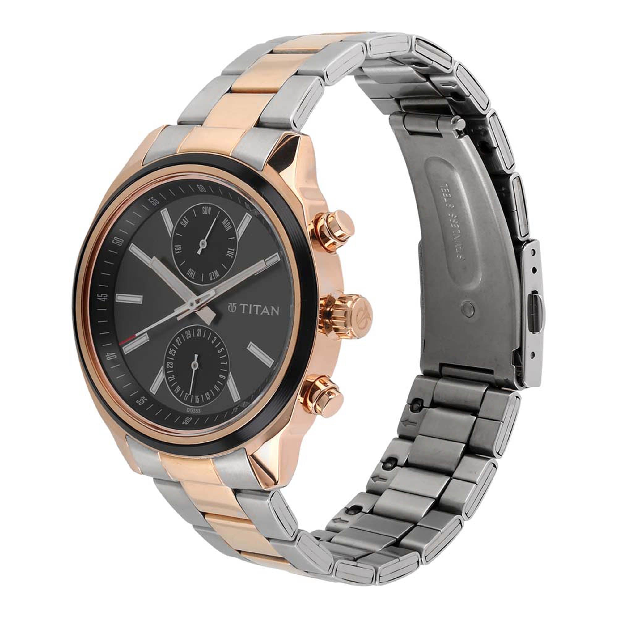 Titan Quartz Multifunction Black Dial Stainless Steel Strap Watch for Men-PEROZ Accessories