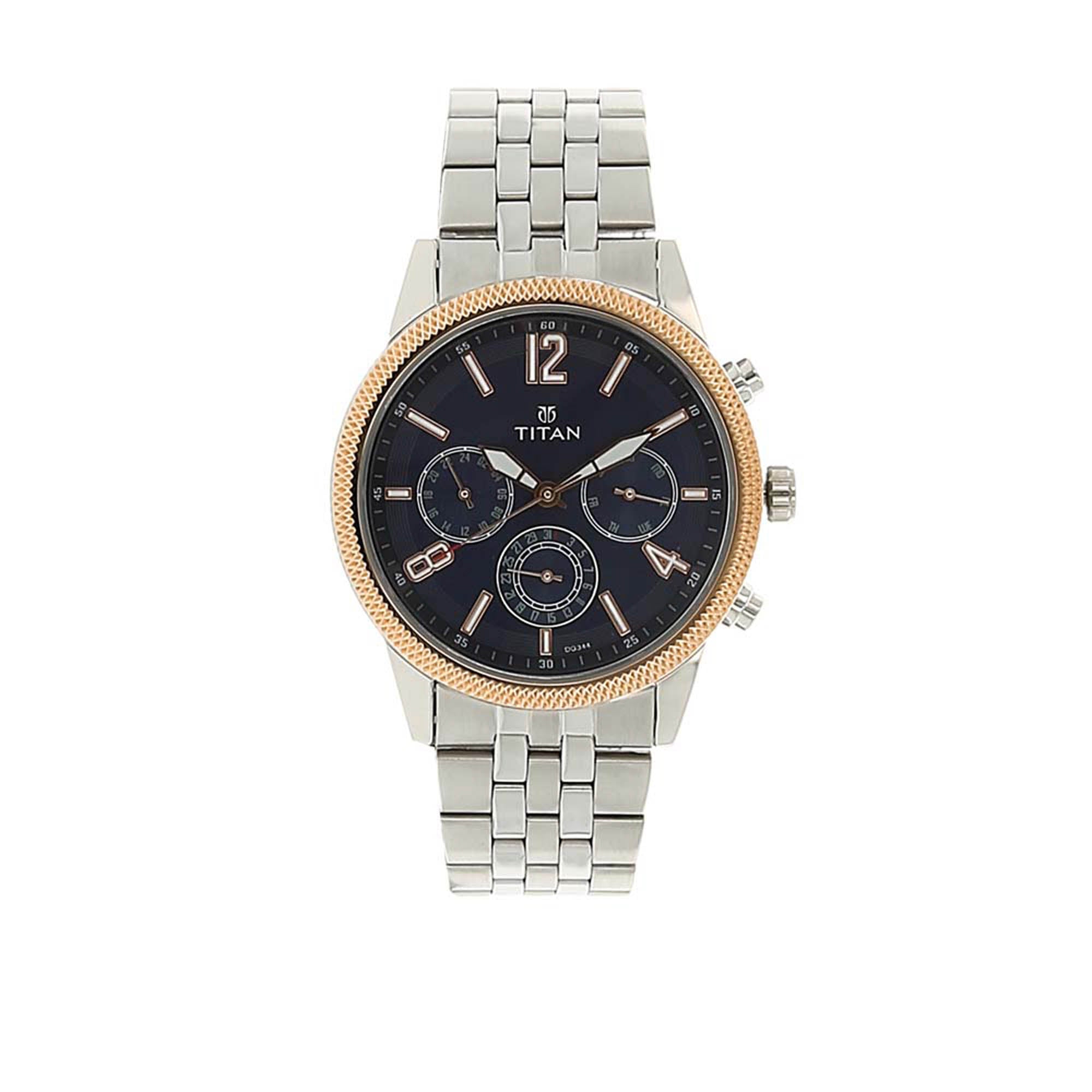 Titan Quartz Multifunction Blue Dial Stainless Steel Strap Watch for Men-PEROZ Accessories