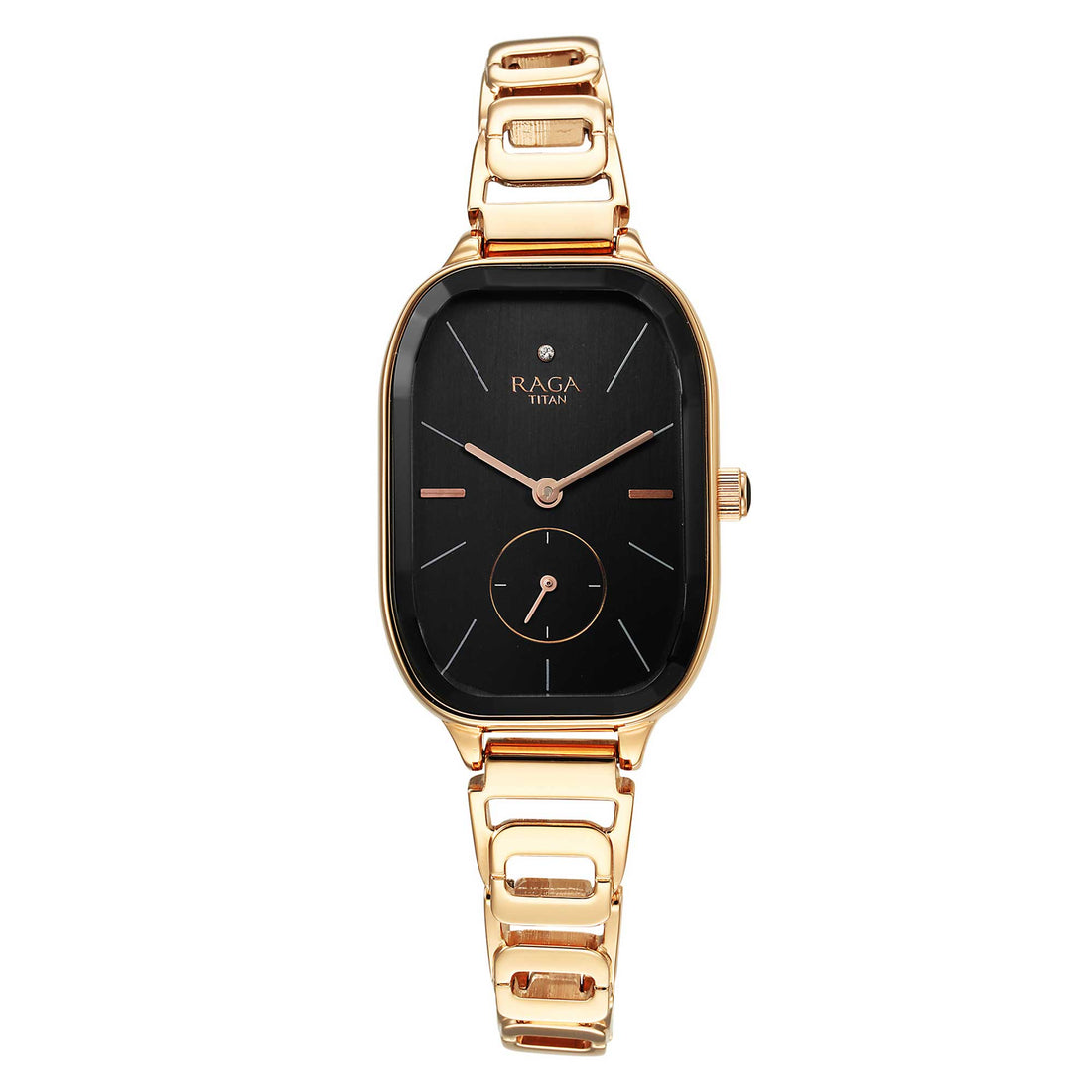 Titan Raga Chic Quartz Analogue Black Dial Rose Gold Metal Strap Watch for Women-PEROZ Accessories