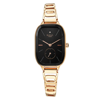 Titan Raga Chic Quartz Analogue Black Dial Rose Gold Metal Strap Watch for Women-PEROZ Accessories