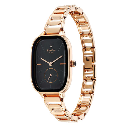 Titan Raga Chic Quartz Analogue Black Dial Rose Gold Metal Strap Watch for Women-PEROZ Accessories