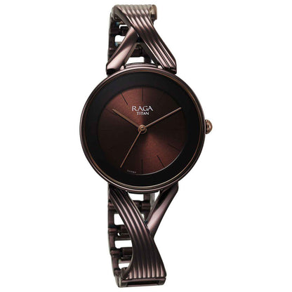 Titan Raga Chic Quartz Analogue Brown Dial Metal Strap Watch for Women-PEROZ Accessories
