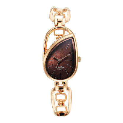 Titan Raga Chic Quartz Analogue Brown Dial Rose Gold Metal Strap Watch for Women-PEROZ Accessories
