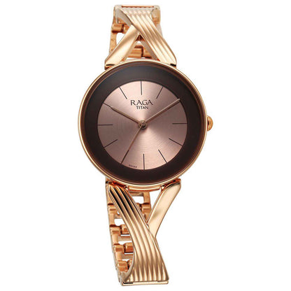 Titan Raga Chic Quartz Analogue Rose Gold Dial Metal Strap Watch for Women-PEROZ Accessories