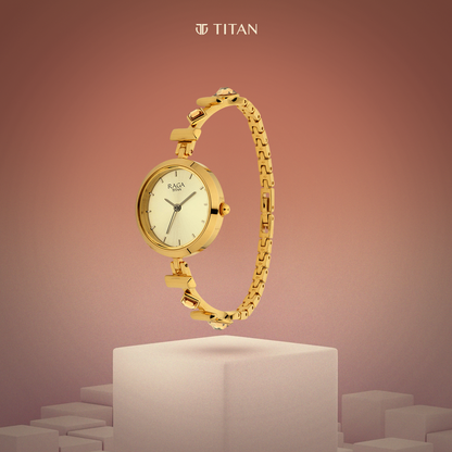 Titan Raga Facets Champagne Dial Analog Stainless Steel Strap Watch for Women-PEROZ Accessories