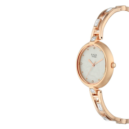 Titan Raga I Am White Dial Women Watch With Metal Strap-PEROZ Accessories