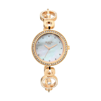 Titan Raga Mother of Pearl Dial Women Rose Gold Pearl Case Watch With Metal Strap for Women-PEROZ Accessories