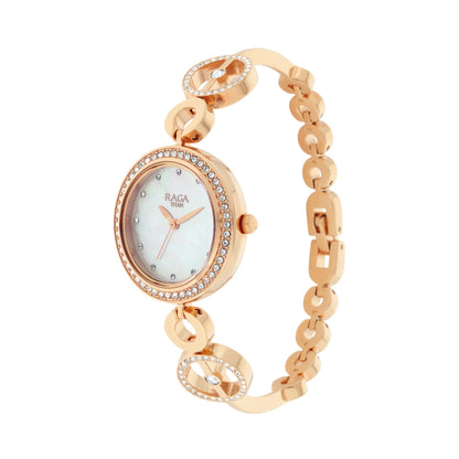 Titan Raga Mother of Pearl Dial Women Rose Gold Pearl Case Watch With Metal Strap for Women-PEROZ Accessories