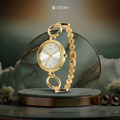 Titan Raga Viva Golden Dial Analog Quartz Metal Strap Watch for Women-PEROZ Accessories