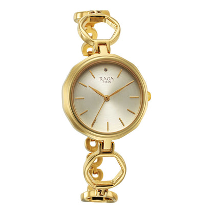 Titan Raga Viva Golden Dial Analog Quartz Metal Strap Watch for Women-PEROZ Accessories