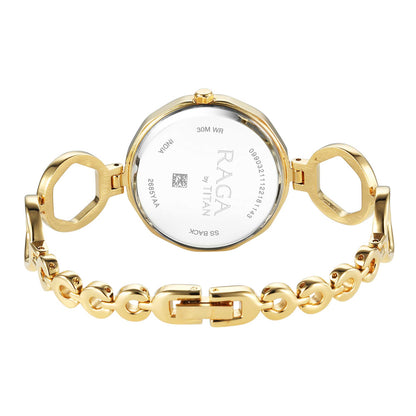 Titan Raga Viva Golden Dial Analog Quartz Metal Strap Watch for Women-PEROZ Accessories
