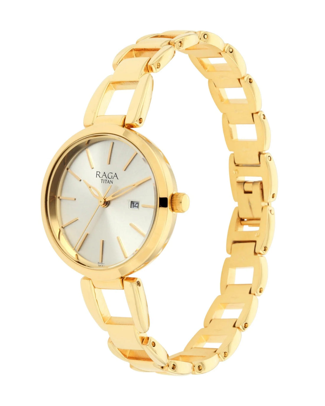 Titan Raga Viva Golden Dial Analogue with Date Metal Strap Watch for Women-PEROZ Accessories