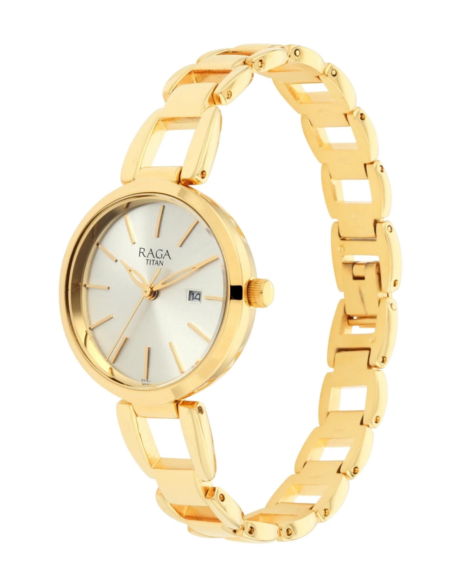 Titan Raga Viva Golden Dial Analogue with Date Metal Strap Watch for Women-PEROZ Accessories