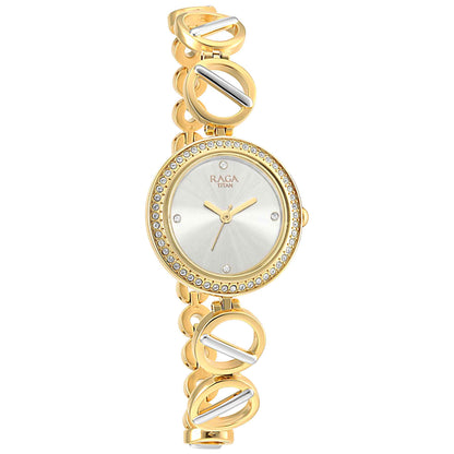 Titan Raga Viva Golden Dial Women Watch With Metal Strap-PEROZ Accessories