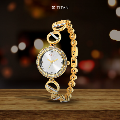 Titan Raga Viva Golden Dial Women Watch With Metal Strap-PEROZ Accessories