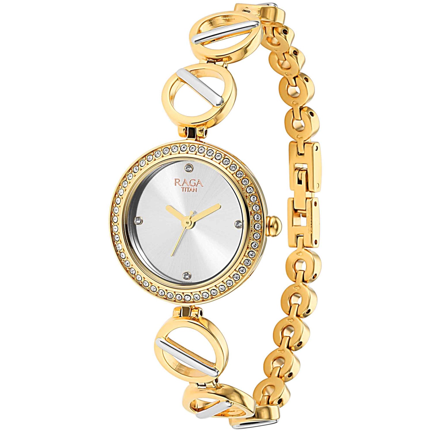 Titan Raga Viva Golden Dial Women Watch With Metal Strap-PEROZ Accessories