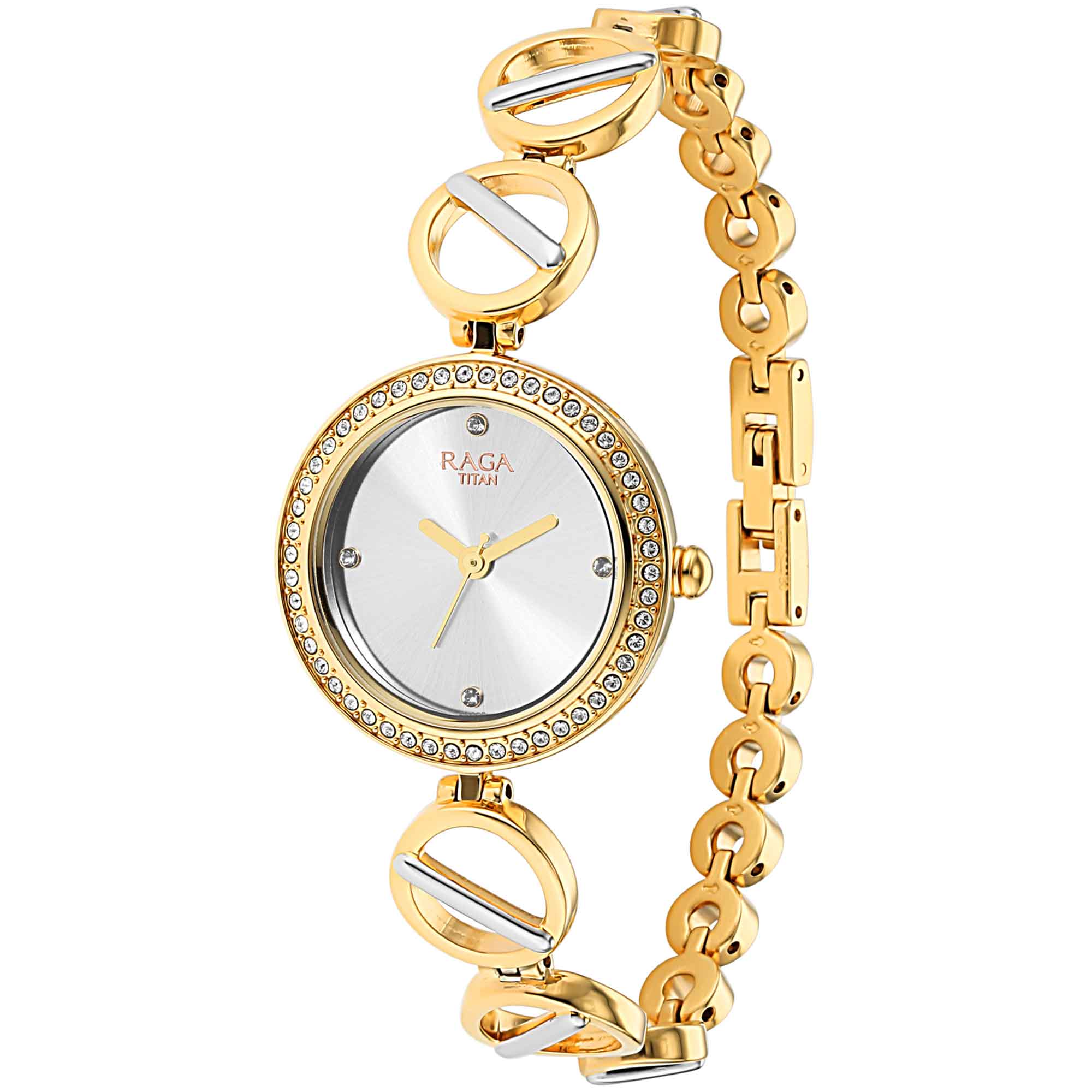 Titan Raga Viva Golden Dial Women Watch With Metal Strap-PEROZ Accessories
