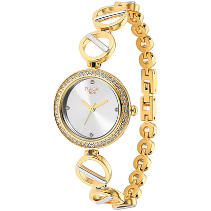 Titan Raga Viva Golden Dial Women Watch With Metal Strap-PEROZ Accessories