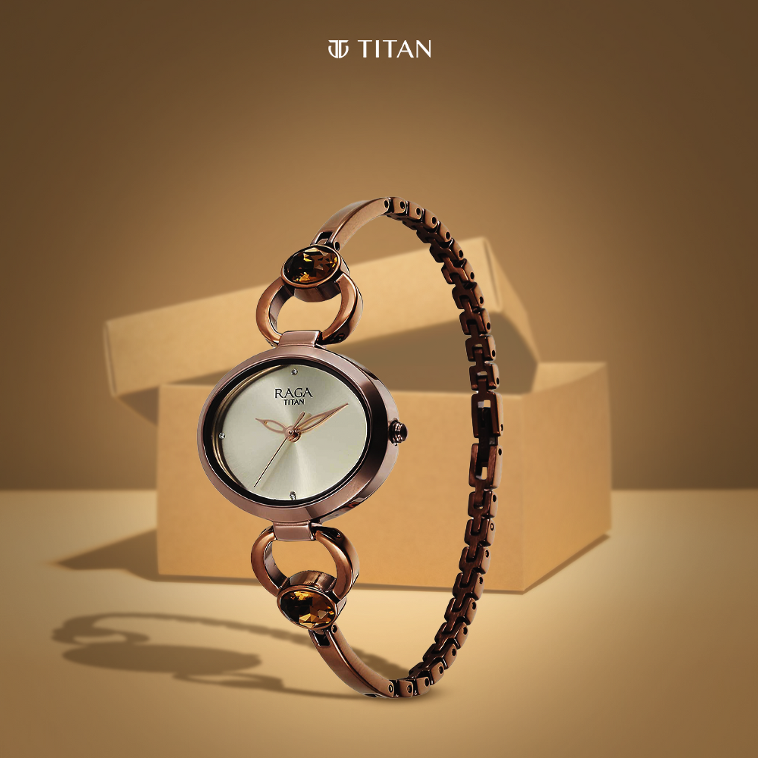 Titan Raga Viva Quartz Analog Champagne Dial Metal Strap Watch for Women-PEROZ Accessories