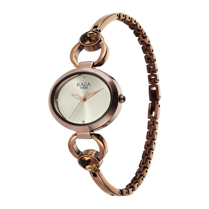 Titan Raga Viva Quartz Analog Champagne Dial Metal Strap Watch for Women-PEROZ Accessories
