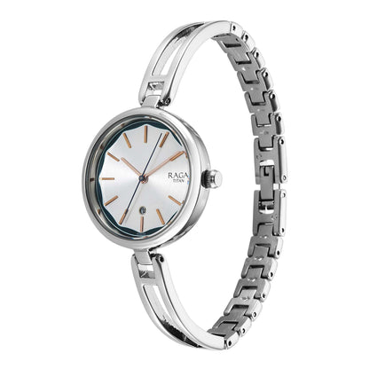 Titan Raga Viva Silver Dial Metal Strap Watch for Women-PEROZ Accessories
