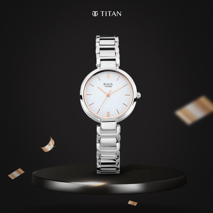 Titan Raga Viva White Dial Analog Metal Strap watch for Women-PEROZ Accessories