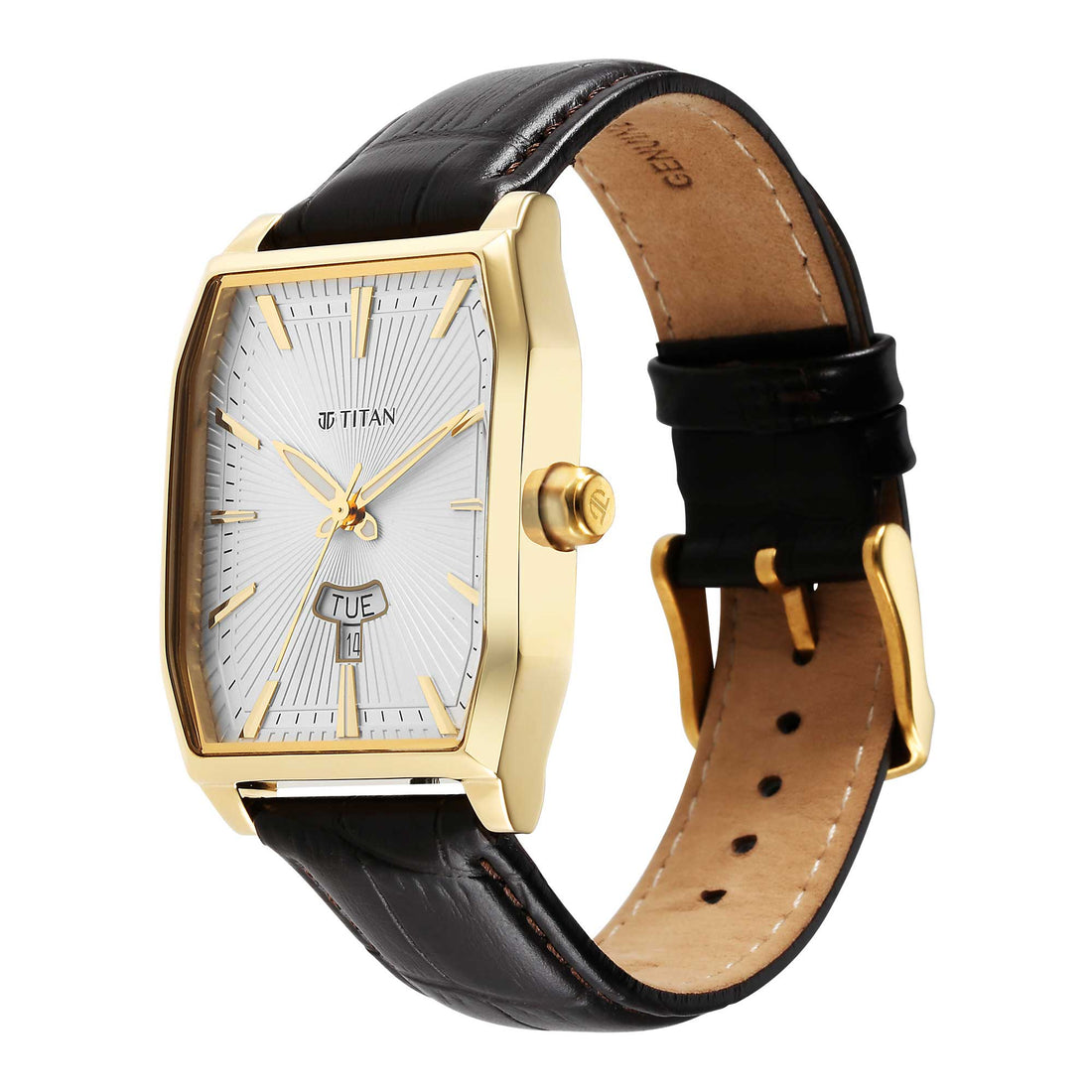 Titan Regalia Opulent White Dial Analogue with Day and Date Leather Strap Watch for Men-PEROZ Accessories