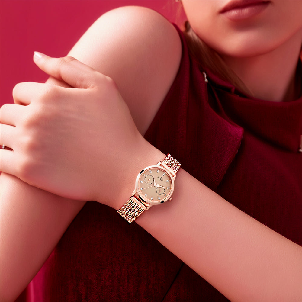 Titan Sparkle Beige Dial Analogue Multi Function Watch for Women-PEROZ Accessories