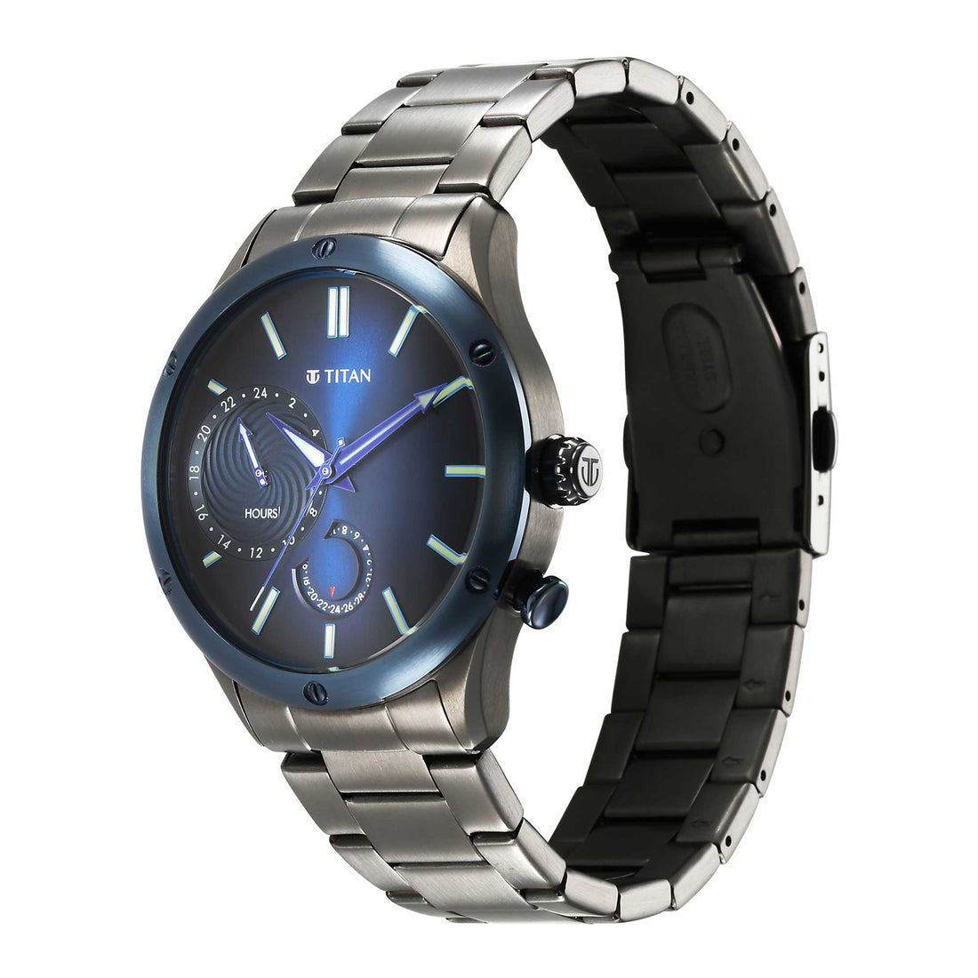 Titan Stellar Quartz Multifunction Blue Dial Stainless Steel Strap Watch for Men-PEROZ Accessories