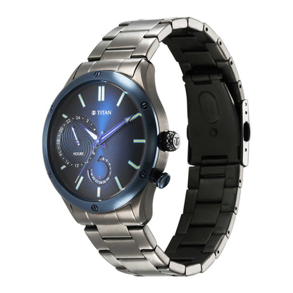 Titan Stellar Quartz Multifunction Blue Dial Stainless Steel Strap Watch for Men-PEROZ Accessories