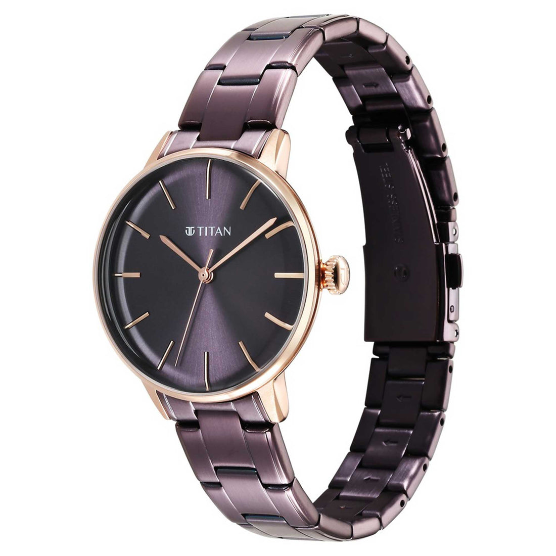 Titan TGIF Quartz Analogue Brown Dial Purple Stainless Steel Strap Watch for Women-PEROZ Accessories