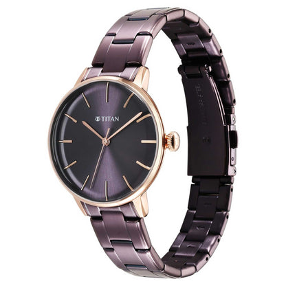 Titan TGIF Quartz Analogue Brown Dial Purple Stainless Steel Strap Watch for Women-PEROZ Accessories