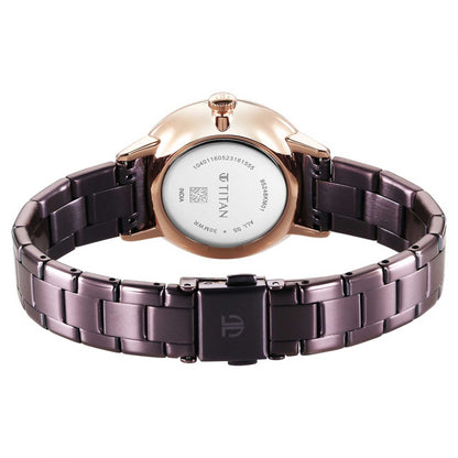 Titan TGIF Quartz Analogue Brown Dial Purple Stainless Steel Strap Watch for Women-PEROZ Accessories