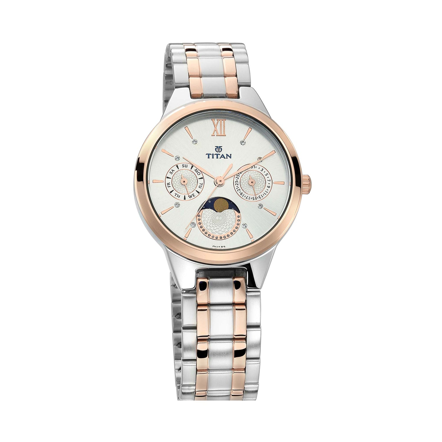 Titan Workwear White Moonphase Stainless Steel Strap watch for Women-PEROZ Accessories