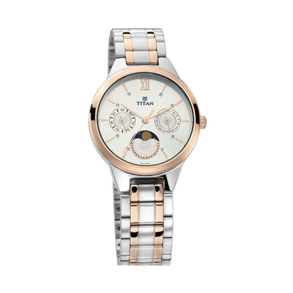 Titan Workwear White Moonphase Stainless Steel Strap watch for Women-PEROZ Accessories