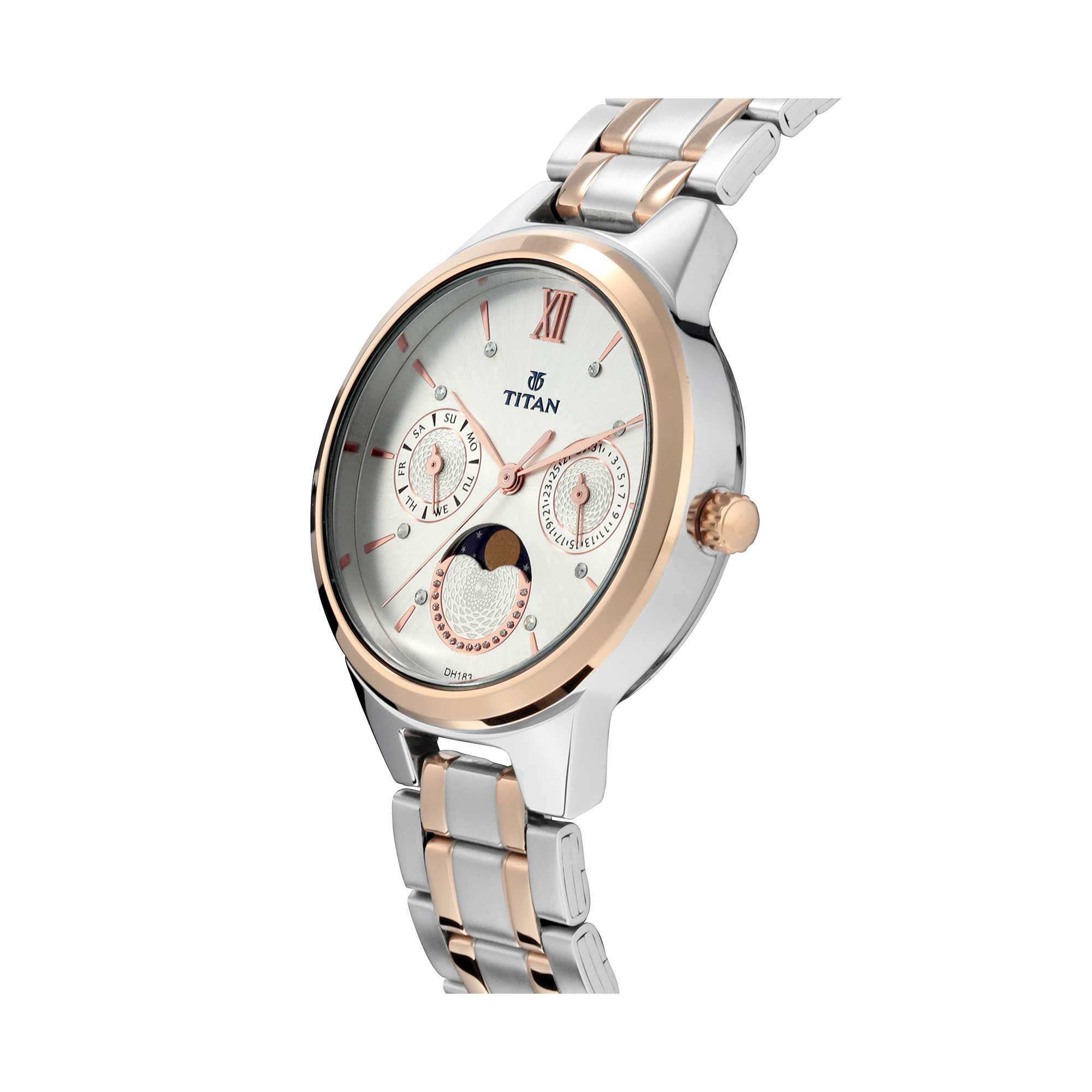 Titan Workwear White Moonphase Stainless Steel Strap watch for Women-PEROZ Accessories