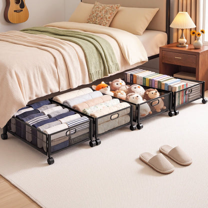 Artiss 4X Under Bed Storage Containers Metal Boxes Quilt Organiser with Wheels